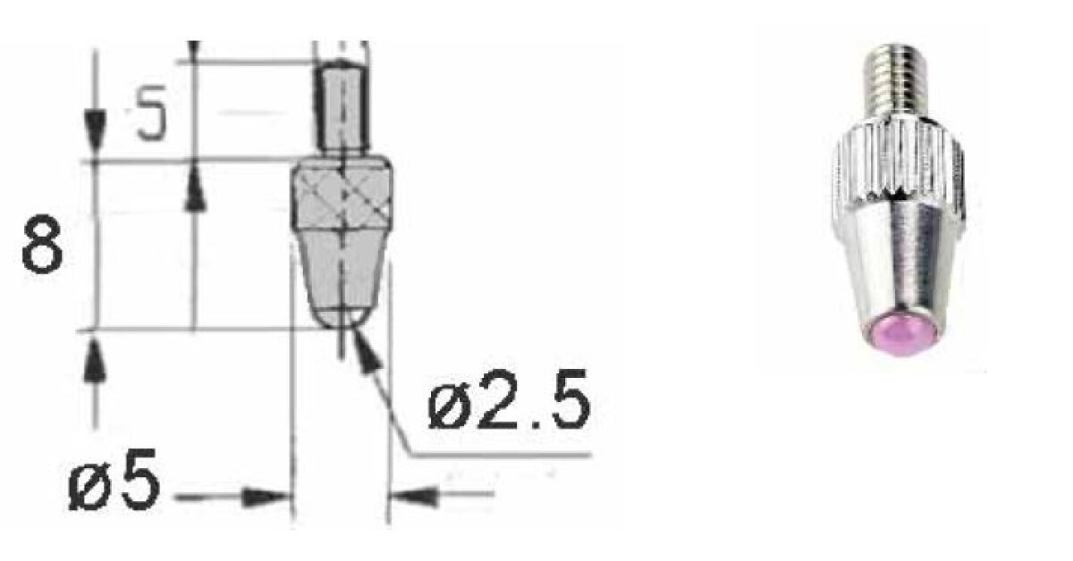 Measuring tip for dial Indicator with ruby ball, d. 2.5 mm, M2,5mm | KMITEX