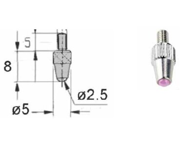 Measuring tip for dial Indicator with ruby ball, d. 2.5 mm, M2,5mm
