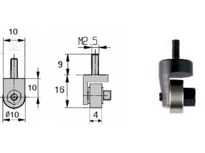 Measuring tip for dial indicator, with roll 10 x 4 mm, M2,5mm
